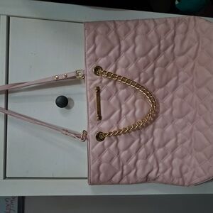 Betsey Johnson Pink Quilted Tote Bag with Gold Chain